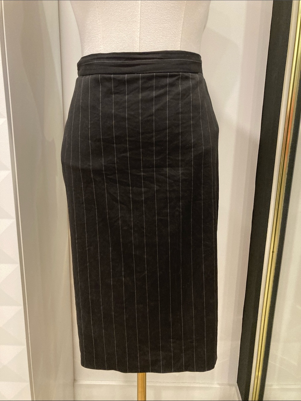 French Connection Black Pinstripe Pencil Skirt Cotton